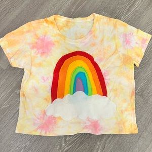 One of a kind tie dye, CROPPED T-shirt with rainbow design